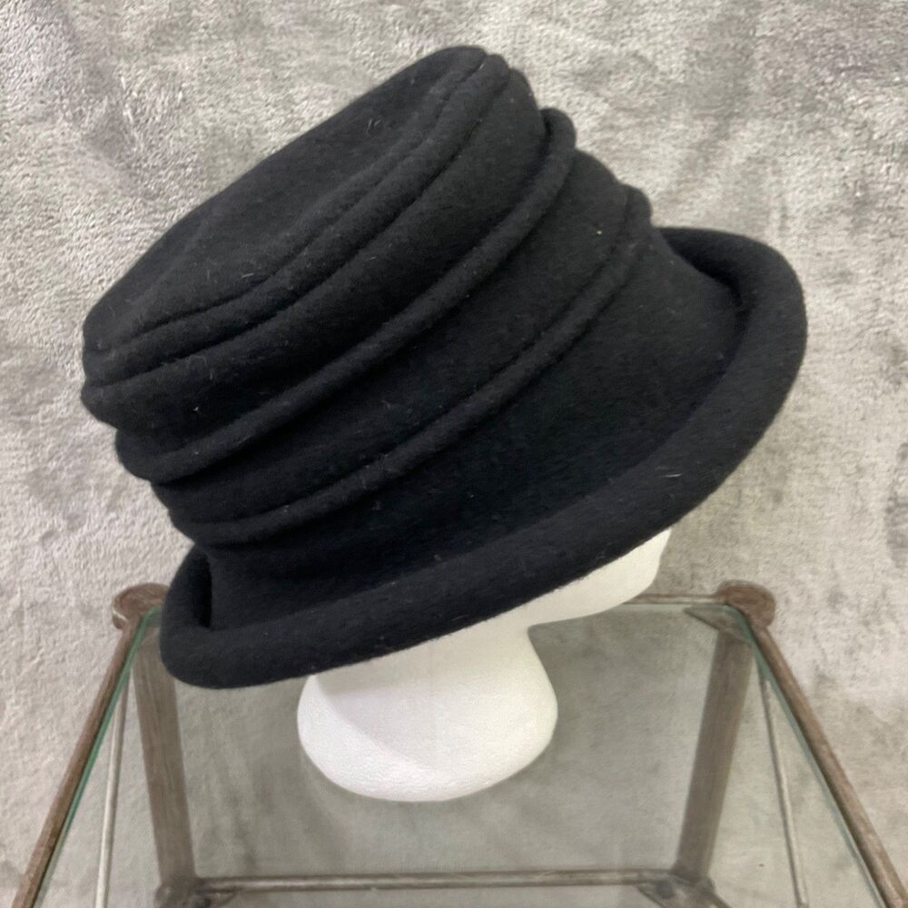 Scala Hat Cloche Womens One Size Black Wool Felt Rolled Brim Fall Winter - Picture 4 of 6